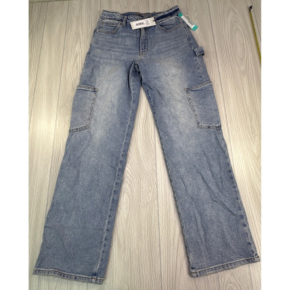 Just USA Deniece High Rise Straight Cargo Jeans Light Denim Size 28/6 NEW